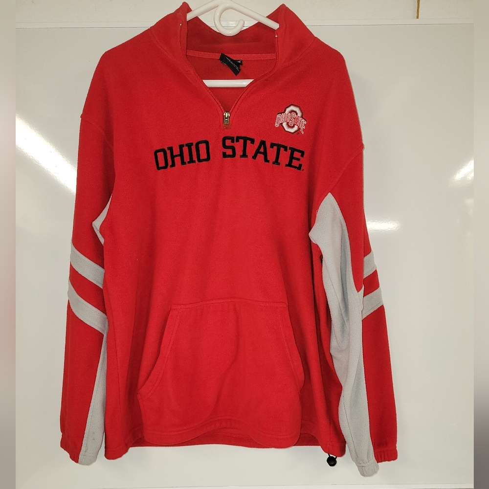 Ohio State NCAA Pro Edge Red Quarter Zip fleece pullover Sweatshirt, Large